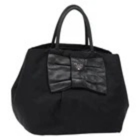 PRADA Hand Bag Nylon Silver Black Auth 139576 - Picture 1 of 16